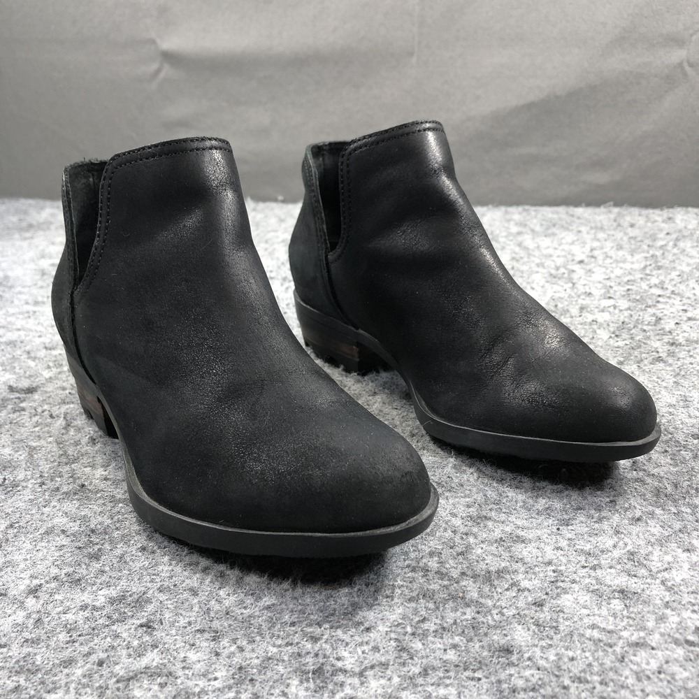 Sorel Lolla II Boots Womens 7 Black Leather Pull On Ankle Booties Heel Casual